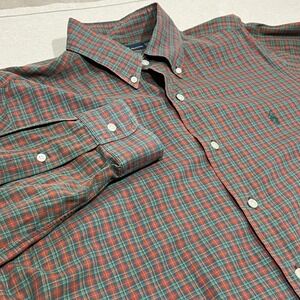 Ralph Lauren Classic Fit Plaid Button Down Shirt Men Large Red Green Long Sleeve